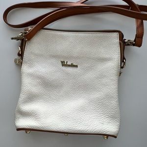 Valentina Pebble Leather Crossbody Bag Vintage White Brown